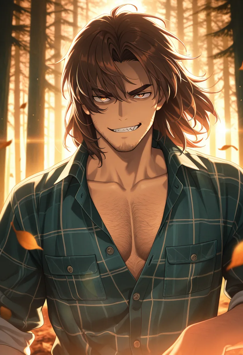 Anime character portrait in a flannel shirt, generated from a tag prompt
