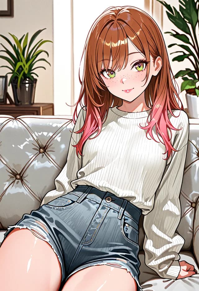 Anime figure in a relaxed interior pose