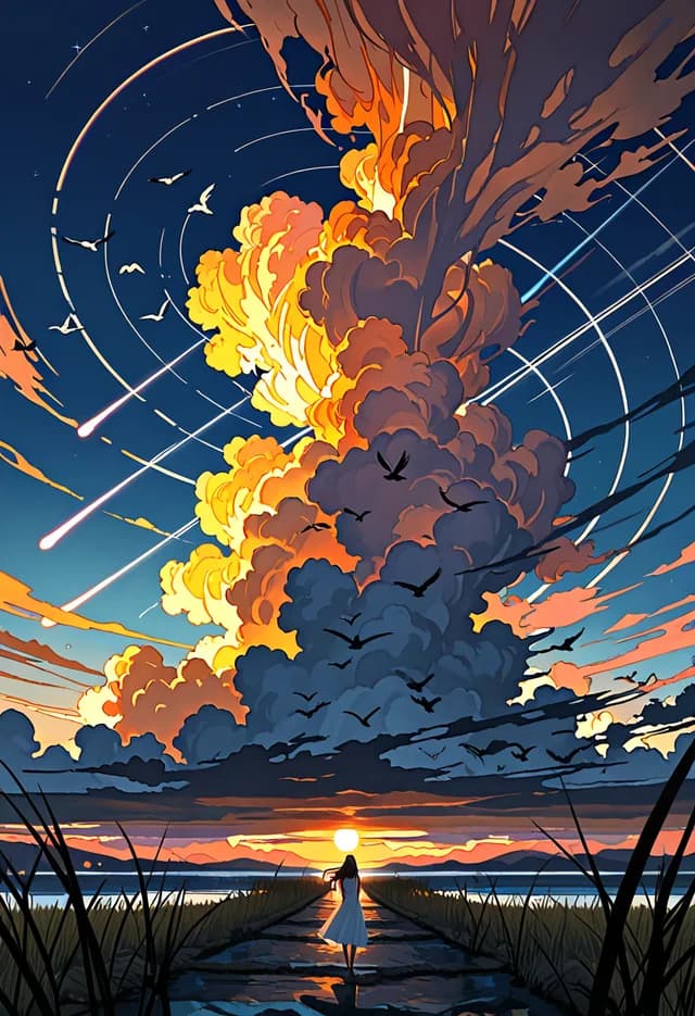 Anime woman at sunset rendered with Creamify's WAI Illustrious engine
