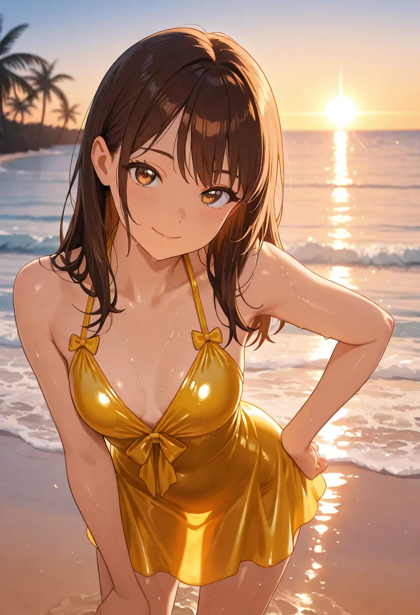 Anime beach scene with vivid fantasy colour