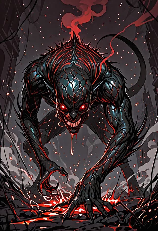 Demon-themed anime character rendered from a stacked booru-tag prompt on Creamify's Kira engine