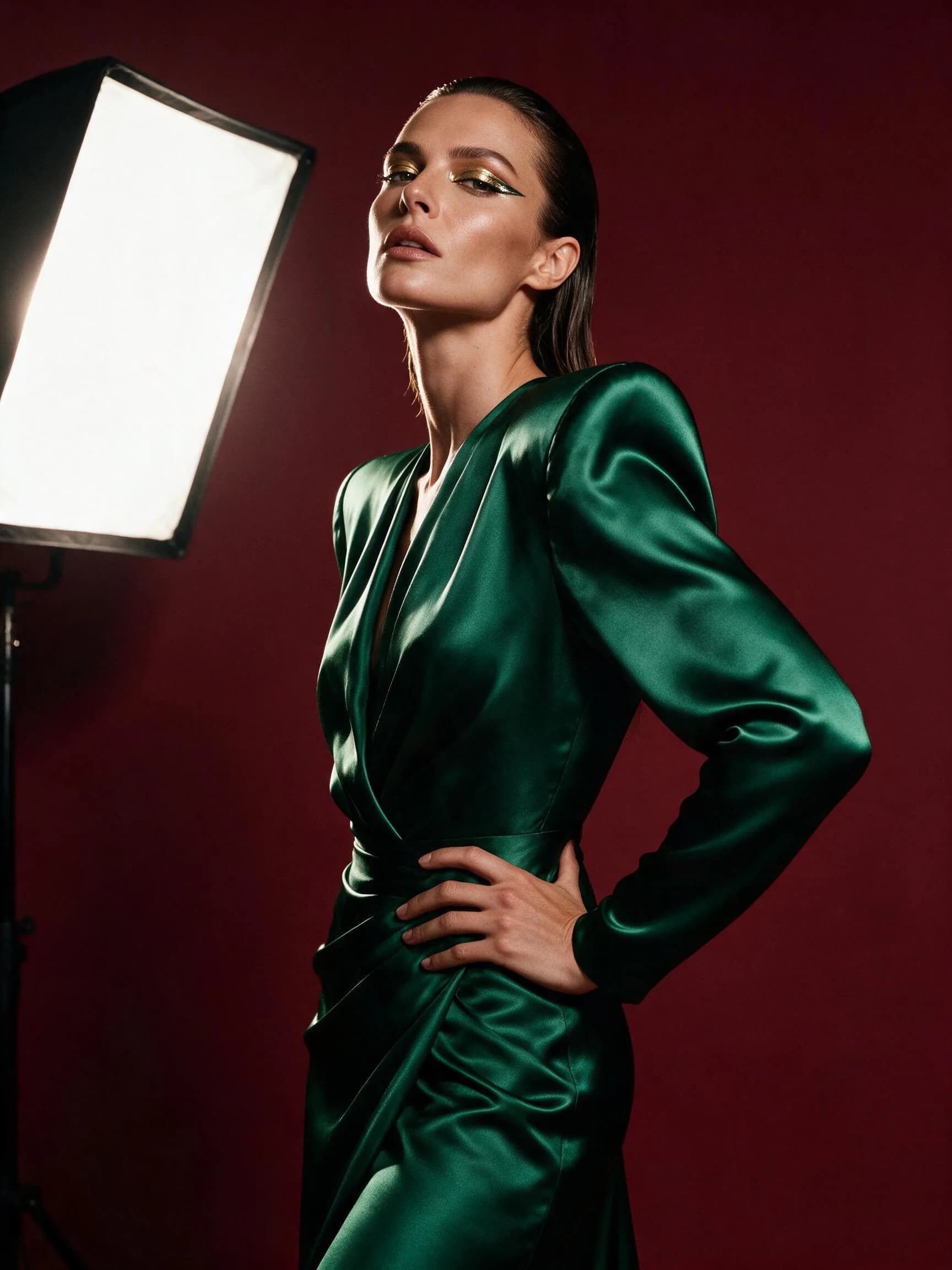 Editorial studio portrait of a woman under soft key light, rendered with Creamify's photoreal Dream engine