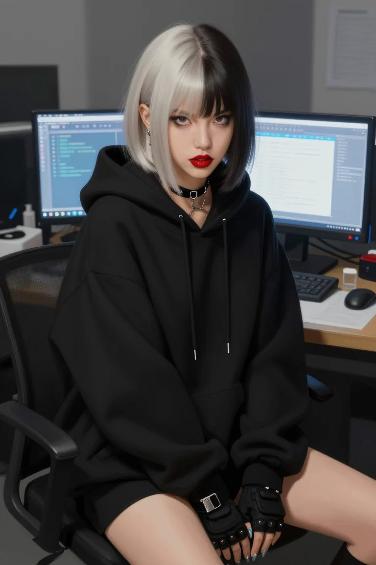 Platinum-blonde photoreal portrait rendered on Creamify from a written free-form prompt, with no tag menu involved at any step
