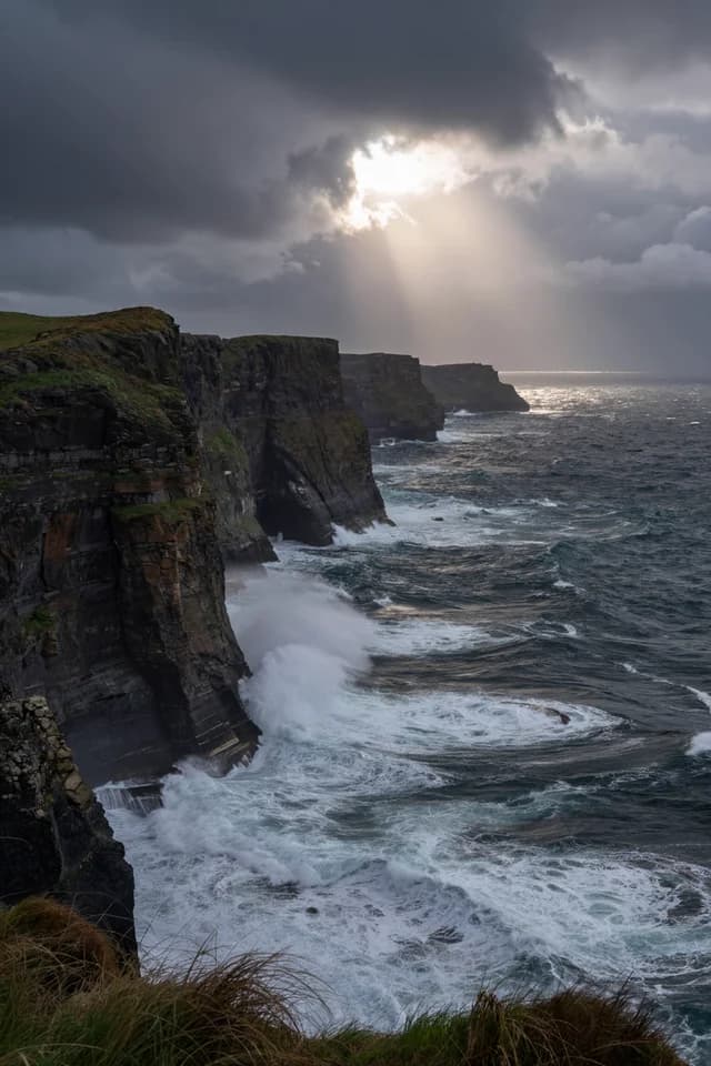 Coastal landscape rendered from a scenic description