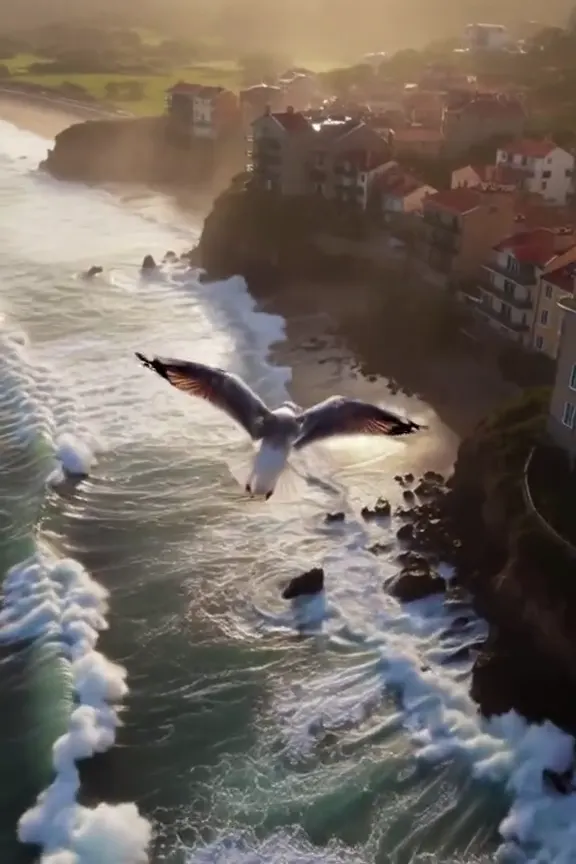 Frame from a coastal landscape flyover clip generated with Creamify's Wan 2.2 video engine