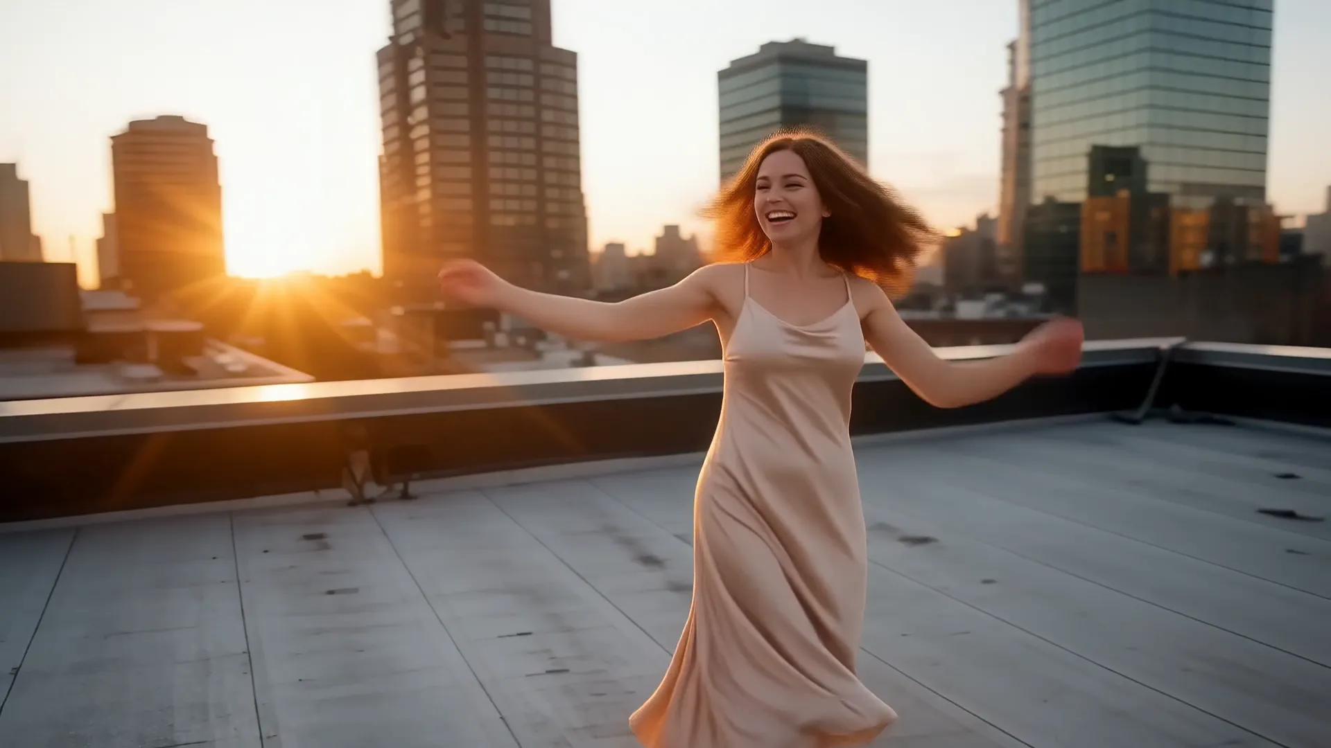 Frame from a rooftop dance clip rendered by Creamify's Wan 2.7 video engine